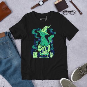 Green Cat Shirt “Magical Cat of Fortune” Cat T-Shirt Design