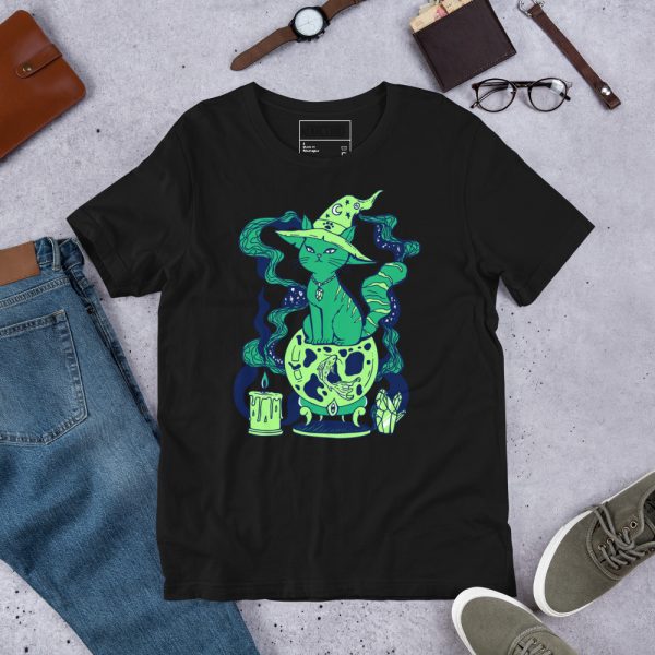 Green Cat Shirt “Magical Cat of Fortune” Cat T-Shirt Design
