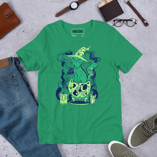 Green Cat Shirt “Magical Cat of Fortune” Cat T-Shirt Design - Image 7