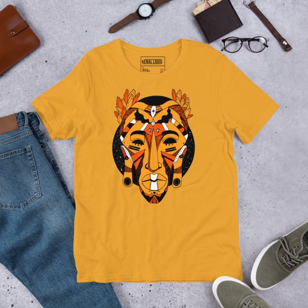 Black and Orange T-shirt "African Mask 1 of 100" Orange Shirt - Image 5