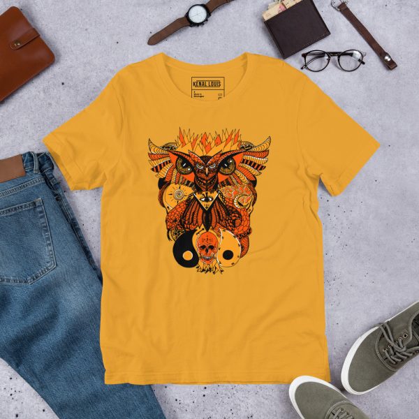 Black and Orange T-shirt "Wide Owl and Ageless Skull" Orange Shirt - Image 6