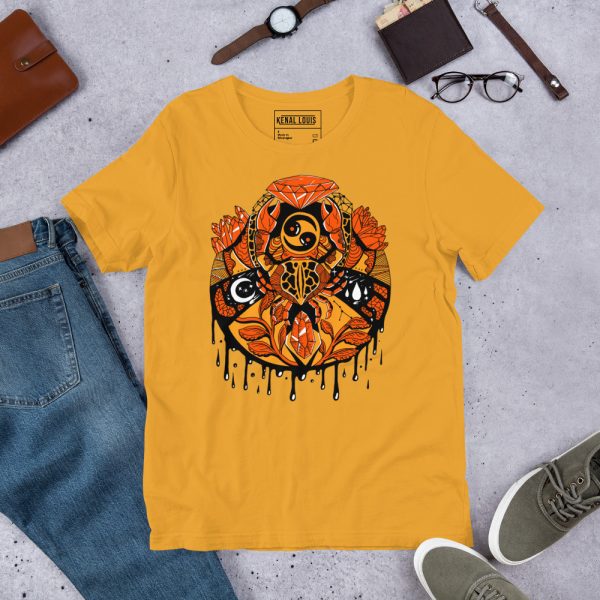 Black and Orange T-shirt "Mystic Cancer Zodiac" Orange Shirt - Image 4