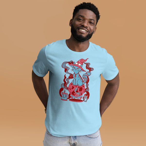 Pastel Blue Cat Shirt “Magical Cat of Fortune” Cat T-Shirt Design - Image 4