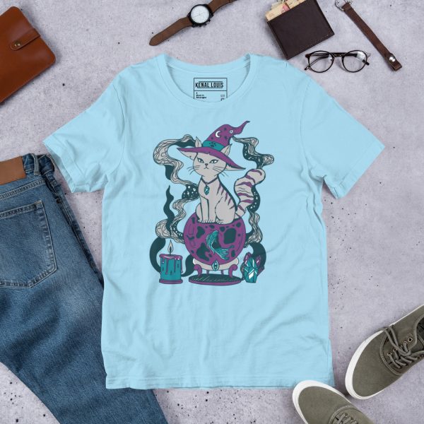 Grey Cat Shirt “Magical Cat of Fortune” Cat T-Shirt Design - Image 8