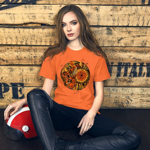 Mystical Skull Orange and Black T-Shirt | Gothic Sacred Skull Graphic Tee - Image 8