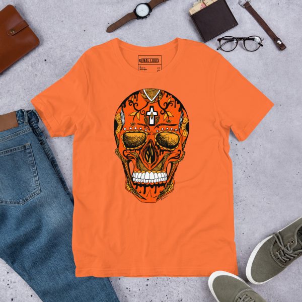 Day of the Dead Skull T-Shirt | Sugar Skull Black and Orange Tee - Image 7