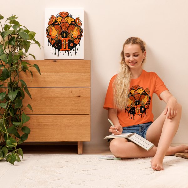 Black and Orange T-shirt "Mystic Gemini Zodiac" Orange Shirt - Image 2
