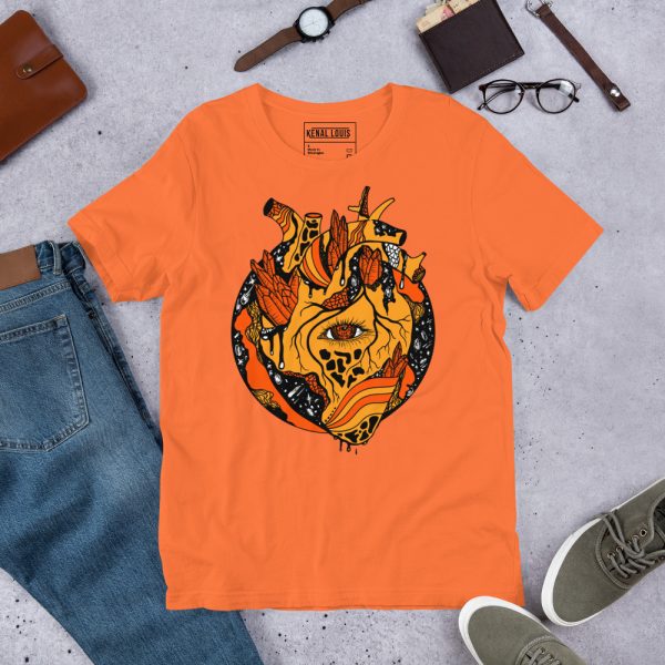 Black and Orange T-shirt "Cosmic Heart" Orange Shirt - Image 3