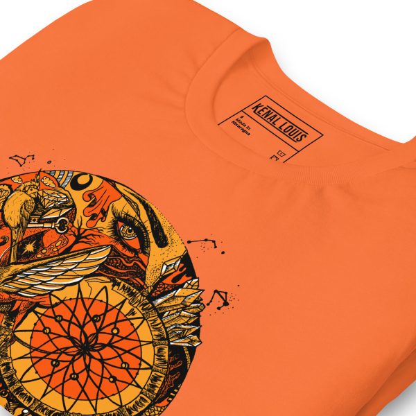 Mystical Skull Orange and Black T-Shirt | Gothic Sacred Skull Graphic Tee - Image 5
