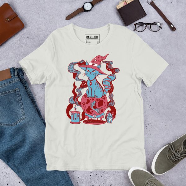 Pastel Blue Cat Shirt “Magical Cat of Fortune” Cat T-Shirt Design - Image 9
