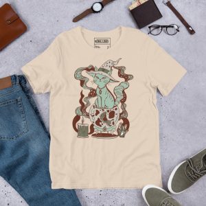 Sage Green Cat Shirt “Magical Cat of Fortune” Cat T-Shirt Design