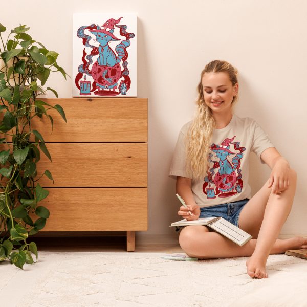Pastel Blue Cat Shirt “Magical Cat of Fortune” Cat T-Shirt Design - Image 5