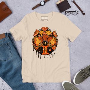 Black and Orange T-shirt "Mystic Gemini Zodiac" Orange Shirt