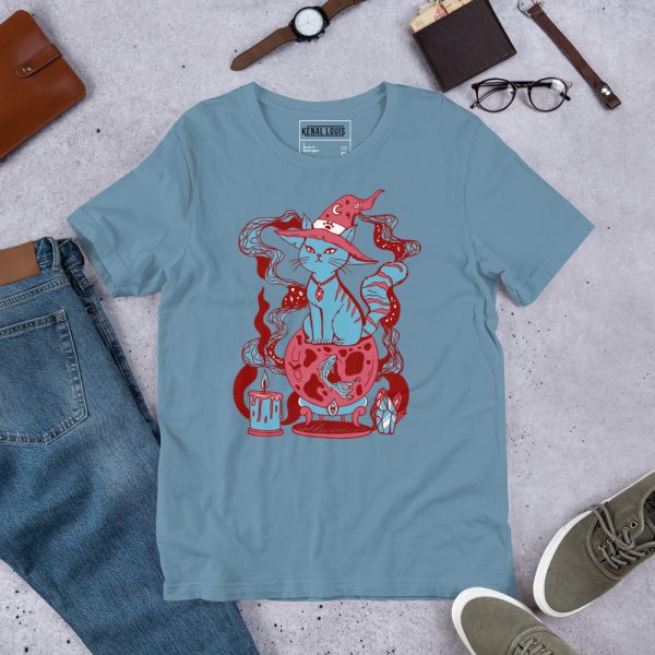 Pastel Blue Cat Shirt “Magical Cat of Fortune” Cat T-Shirt Design - Image 6
