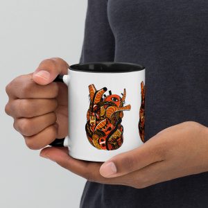 Light Heart Coffee Mug | Black and Orange Anatomical Heart Mugs | Gothic Drinkware