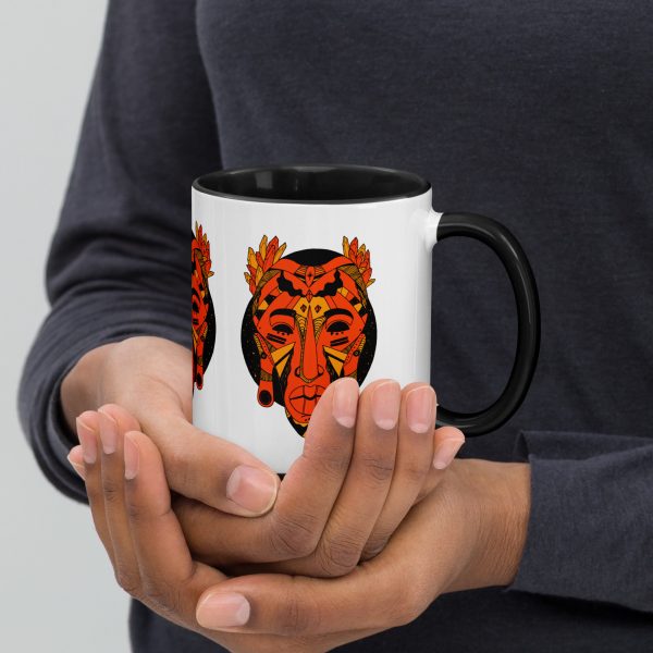 Orange and Black African Mask Coffee Mug | Mask No.1 Drinkware | African Art Mug - Image 2