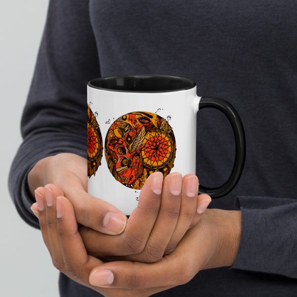 Mystical Skull Coffee Mug | Orange and Black Gothic Sacred Skull Mug | Drinkware - Image 2
