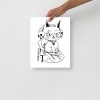 Minimal cat art print featuring a wicked cat on a heart on matte paper