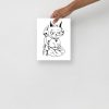 Minimal cat art print of a wicked cat on a heart on matte museum-quality paper