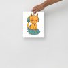 Minimal museum-quality cat art print of a wicked cat on a heart displayed on matte paper