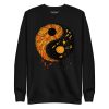 Orange and black yin yang sweatshirt with ribbed crew neck and long sleeves for fall streetwear