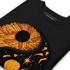 Orange and black yin yang sweatshirt with ribbed crew neck and long sleeve cuffs