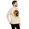 Orange and black yin yang sweatshirt with ribbed crew neck and long sleeves