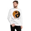 Orange and black yin yang sweatshirt with ribbed crew neck and long sleeve cuffs