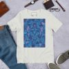 Mountain blue Afrocentric t-shirt featuring African mask art print on soft cotton fabric