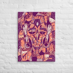 Afrocentric canvas print featuring Atok and 12 Tribe Chiefs African mask art
