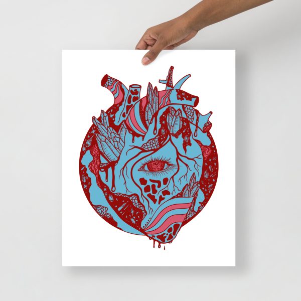 Pastel blue Cosmic Heart anatomical heart art print on matte museum-quality paper