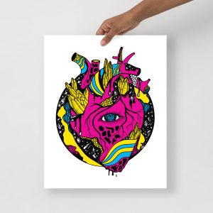 Pink CMYK anatomical heart art print titled Cosmic Heart on matte museum-quality paper