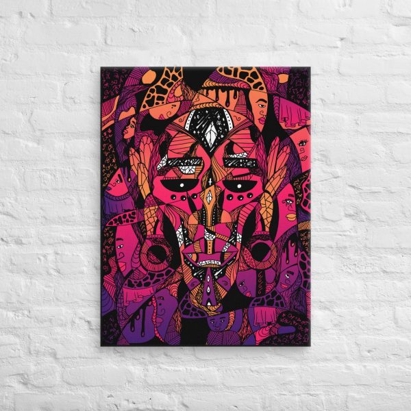 Sunset Afrocentric African mask canvas print depicting Atok and 12 tribe chiefs