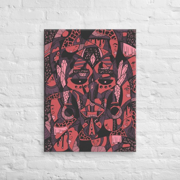 Mauve rose Afrocentric African mask canvas print depicting Atok and 12 Tribe Chiefs artwork