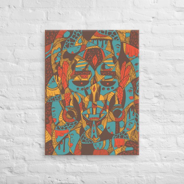 Afrocentric African mask canvas print depicting Atok and 12 Tribe Chiefs in vivid colors