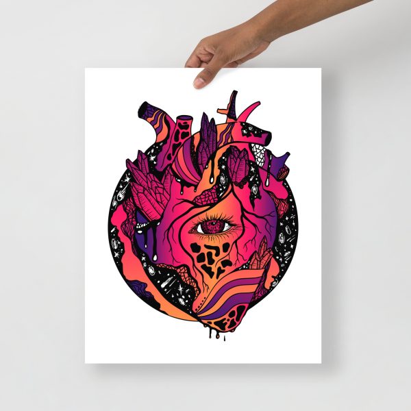Cosmic Heart anatomical art print with sunset hues on matte museum-quality paper