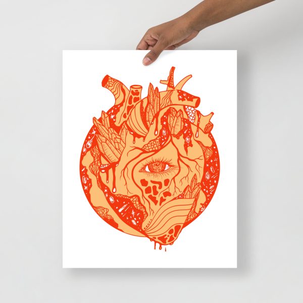 Citrus orange anatomical heart art print on matte museum-quality paper