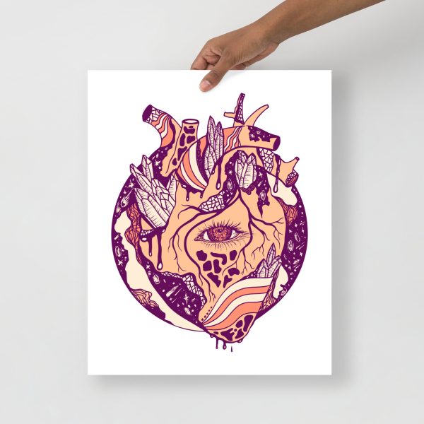 Cosmic Heart anatomical art print on matte museum-quality paper with peach heart drawing