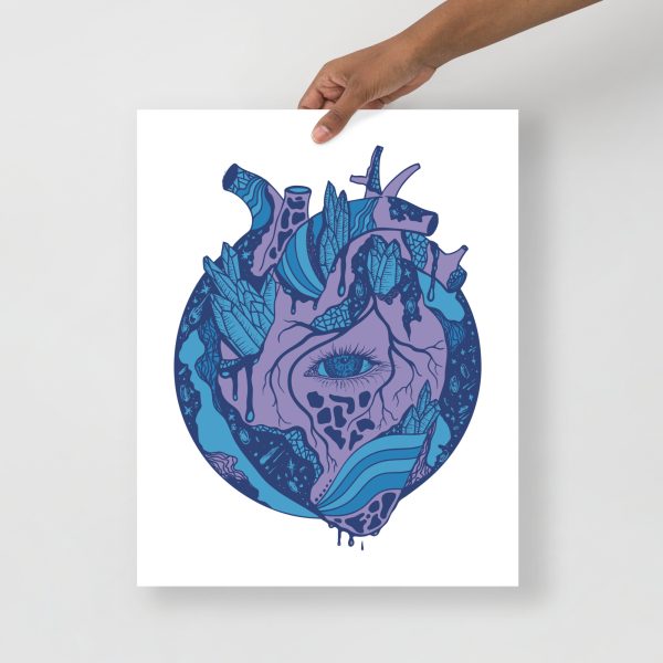 Cosmic Heart anatomical art print in mountain blue on matte museum-quality paper