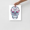Los Muertos day of the dead skull artwork print with white roses on matte paper