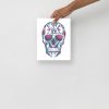 Los Muertos day of the dead skull artwork print with white rose on matte museum-quality paper