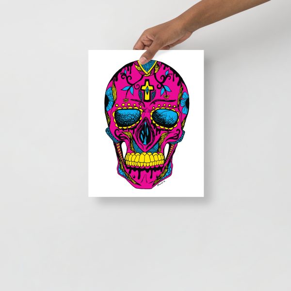 CMYK Pink Day of the Dead Skull Artwork "Los Muertos" Skull Drawing - Image 2