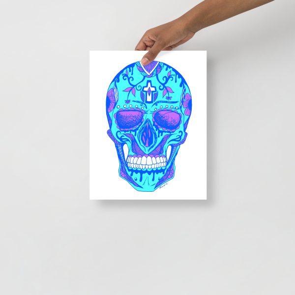 Blue Day of the Dead Skull Artwork "Los Muertos" Skull Drawing - Image 2