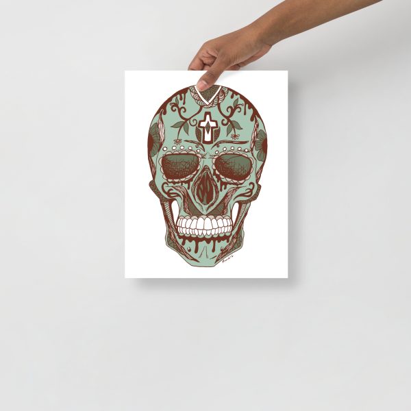 Sage Green Day of the Dead Skull Artwork "Los Muertos" Skull Drawing - Image 2