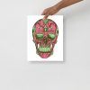 Pink and Green Day of the Dead Skull Artwork "Los Muertos" Skull Drawing - Image 2