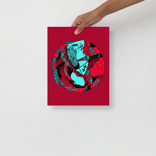 Turquoise Red Sagittarius Art “Sagittarius Beauty” Sagittarius Drawing - Image 2