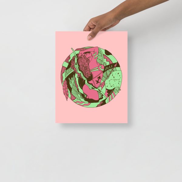 Pink and Green Sagittarius Art “Sagittarius Beauty” Sagittarius Drawing - Image 2