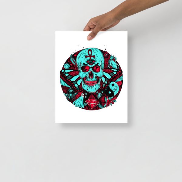 Turquoise Red Skull Artwork "Circle of Humanity" Skull Drawing - Image 2