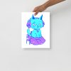 Blue Cat Drawing “Wicked Cat on a Heart” Cat Art Print - Image 2