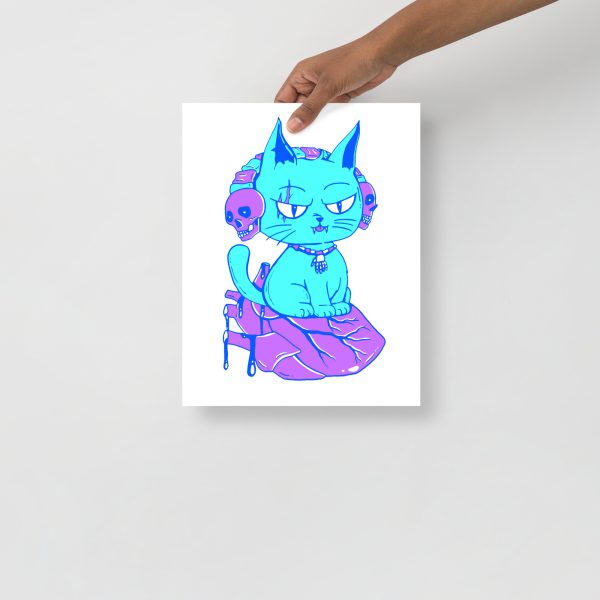 Blue Cat Drawing “Wicked Cat on a Heart” Cat Art Print - Image 2